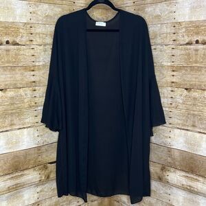 FRUMOS BLACK LONG LINE SHEER BELL SLEEVE OPEN FRONT CASUAL CARDIGAN SIZE 2X